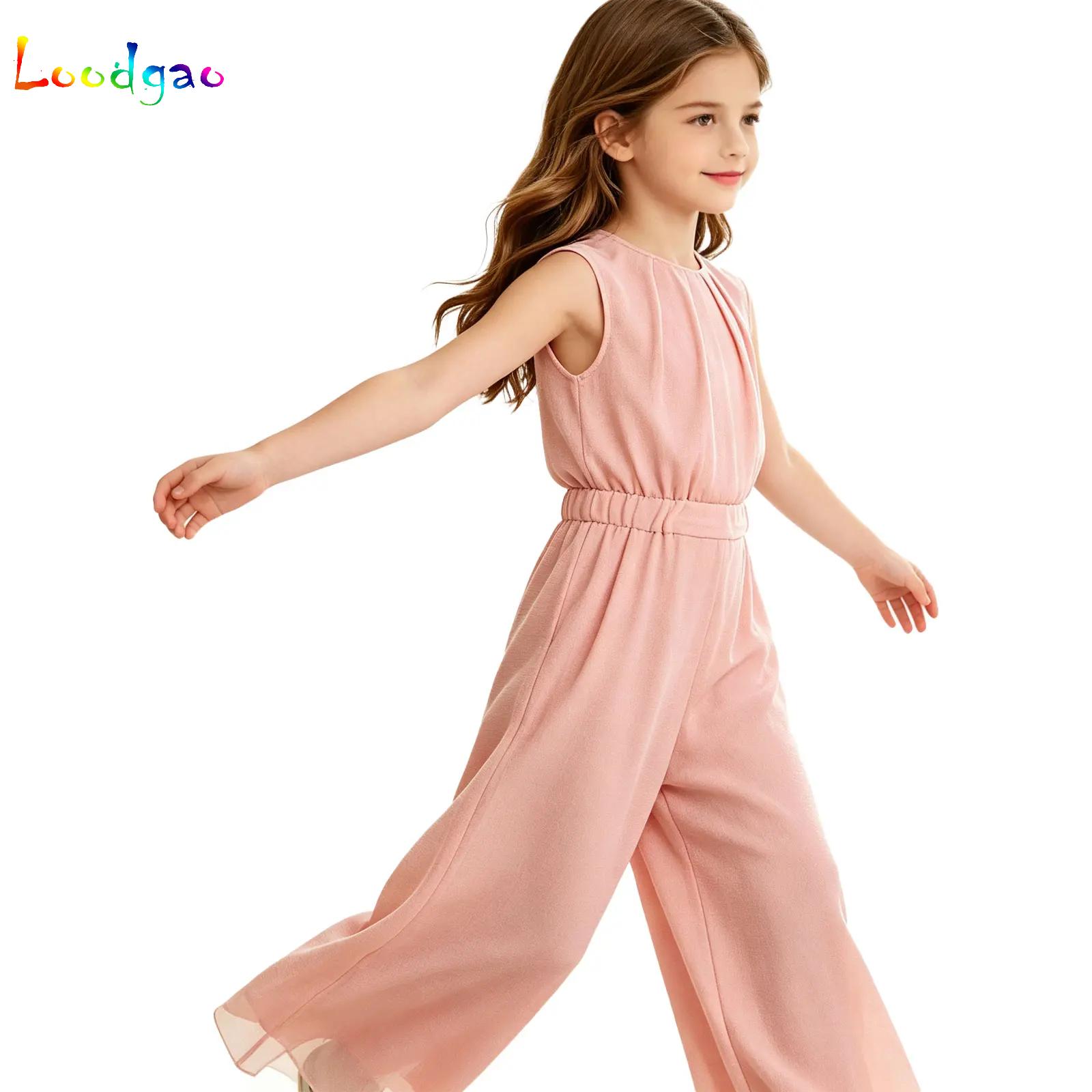 Kids Outdoor Outfit - 여아 캐주얼 반짝이는 메쉬 점프수트 민소매