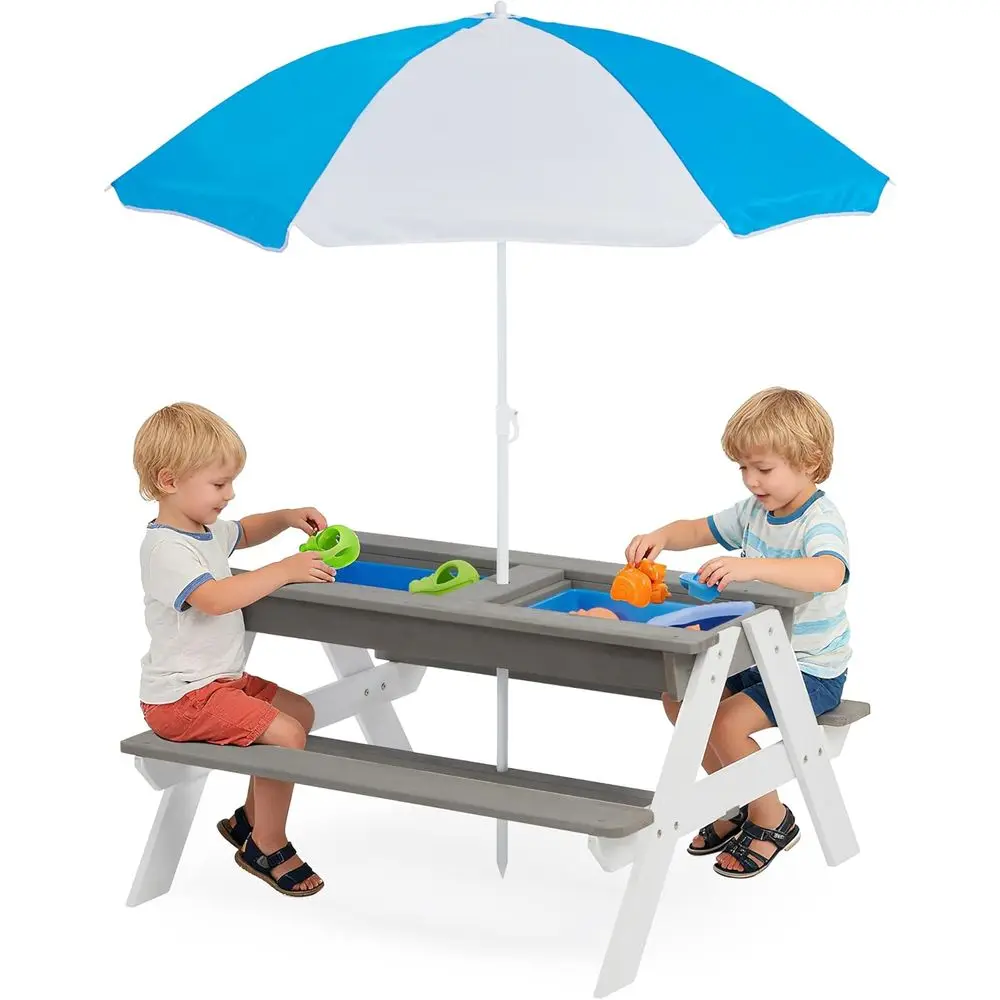 Kids Outdoor Water Play Table - 어린이용 3-in-1 접이식 나무 피크닉 테이블,