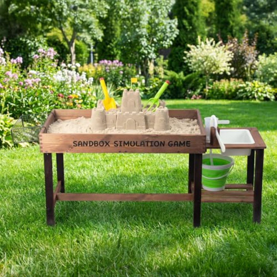 Kids Outdoor Water Play Table - 야외용 나무 모래놀이 테이블 (3~8세 어린이용),