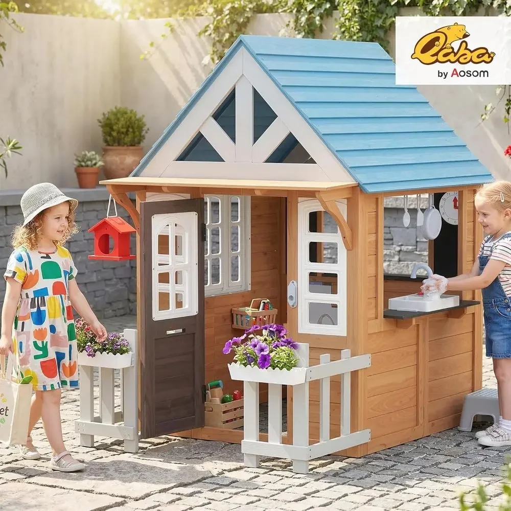 카바 야외 놀이집 (애완동물 문 포함), 나무로 만든  - Kids Outdoor Wooden Playhouse 리뷰 및 가격