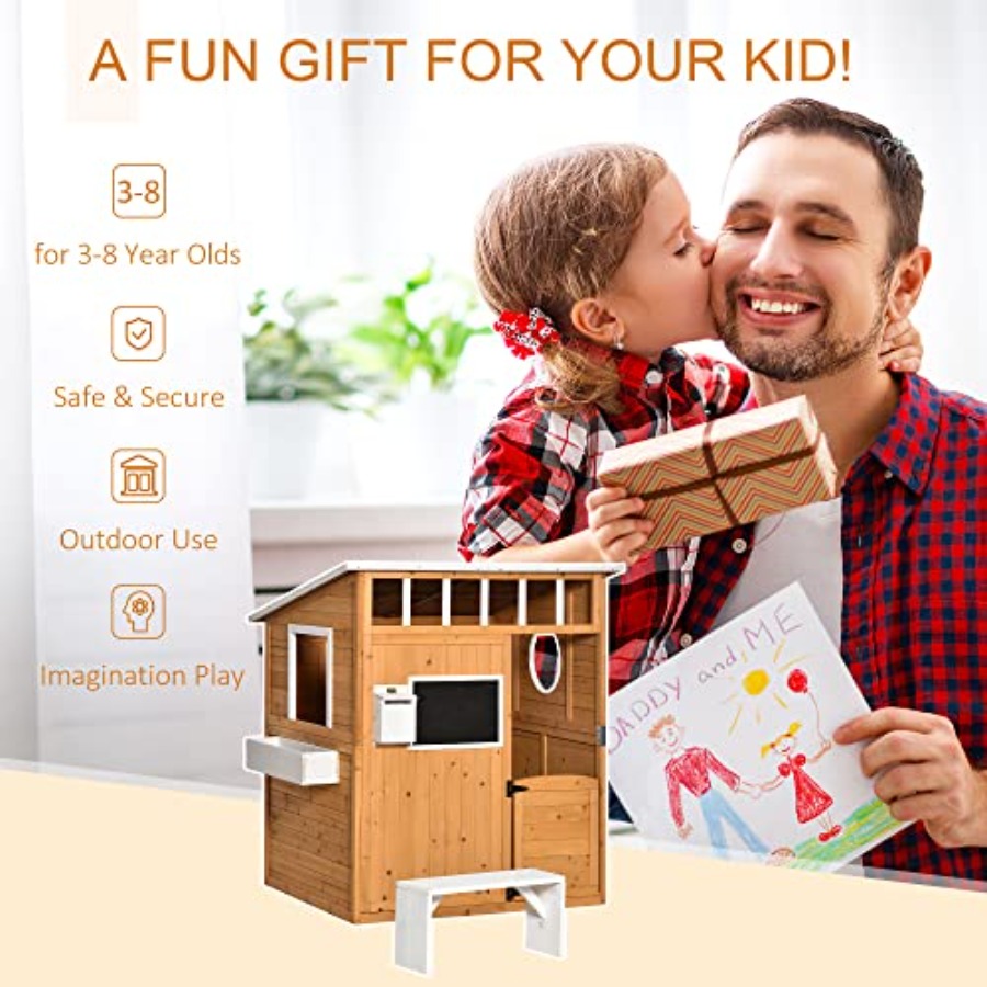 야외용 어린이 목재 놀이집 (작동하는 문, 노란색 마감 - Kids Outdoor Wooden Playhouse 리뷰 및 가격
