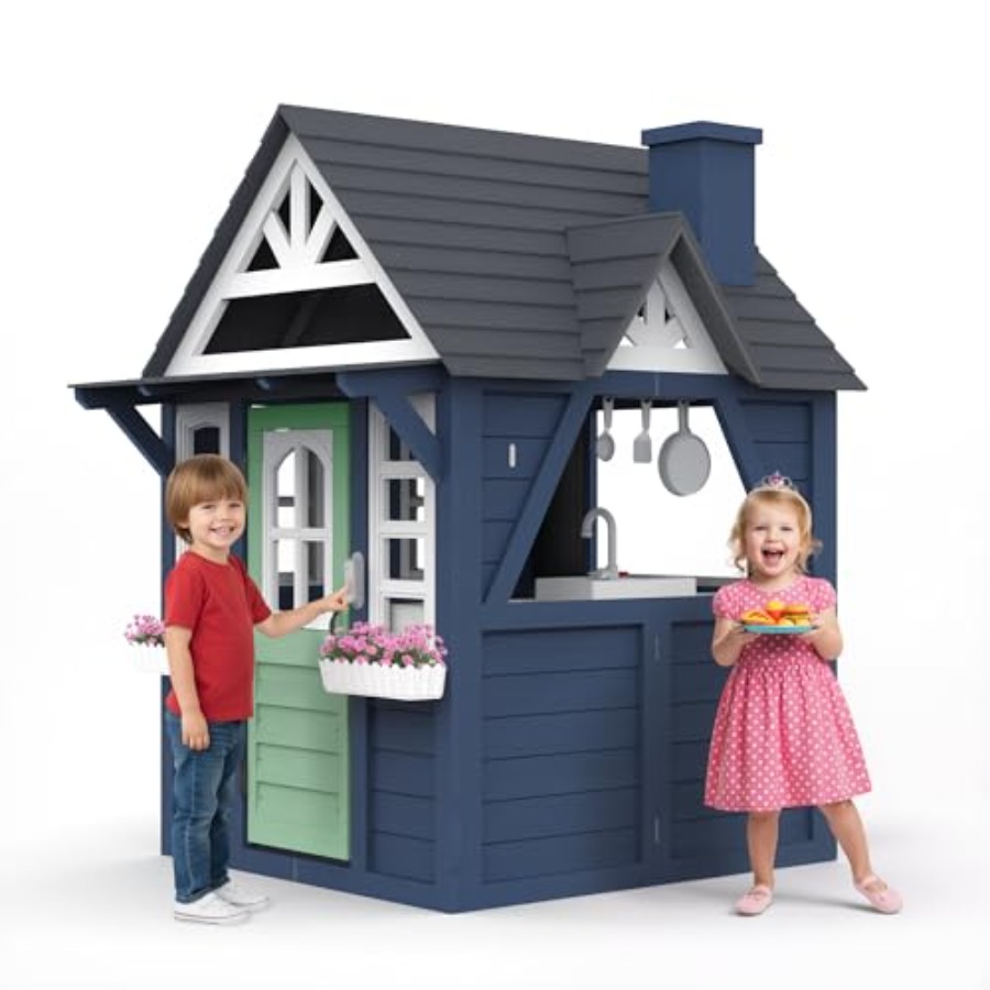 야외용 어린이 놀이집: 나무로 만든, 파란색, 크고 튼 - Kids Outdoor Wooden Playhouse 리뷰 및 가격