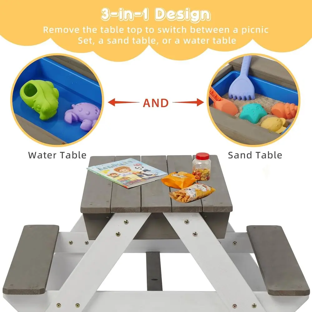 어린이용 3-in-1 접이식 나무 피크닉 테이블, 야외 - Kids Outdoor Water Play Table 리뷰 및 가격