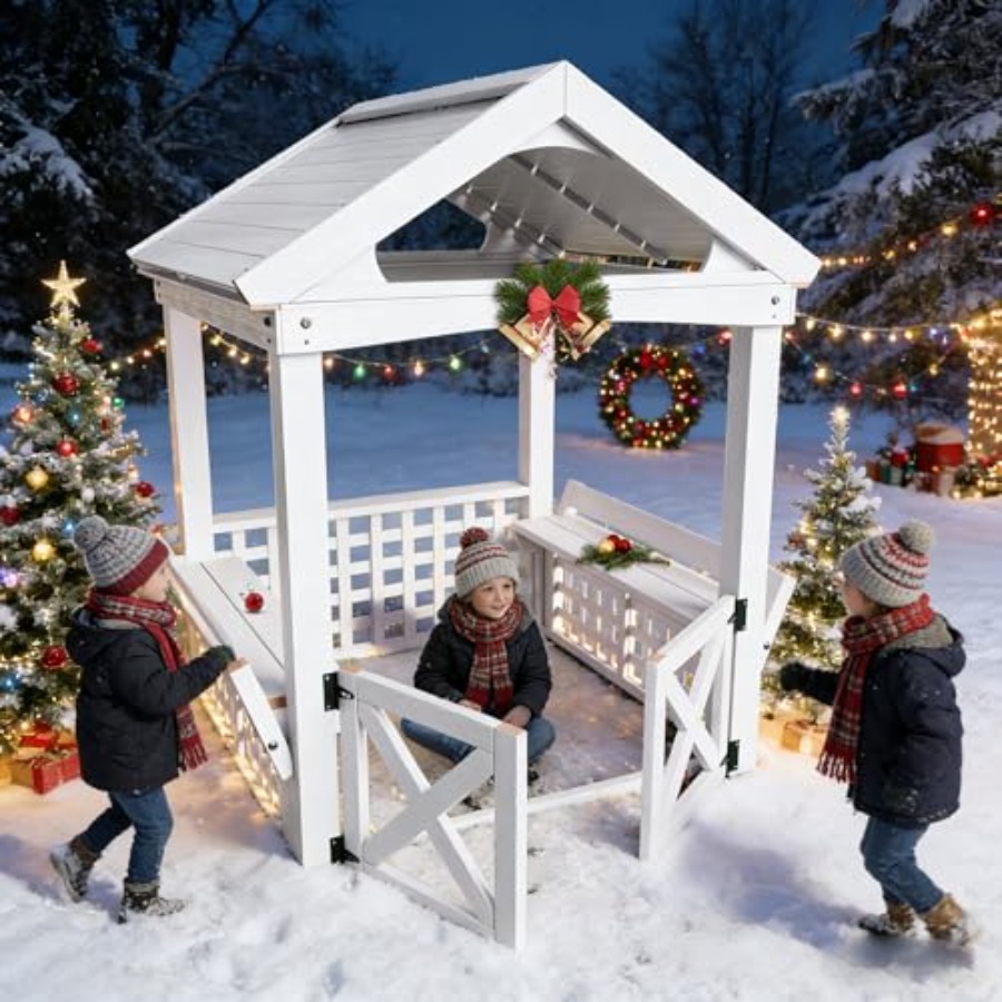 야외용 어린이 목재 놀이집 (2~8세용), 방수 흰색  - Kids Outdoor Wooden Playhouse 리뷰 및 가격