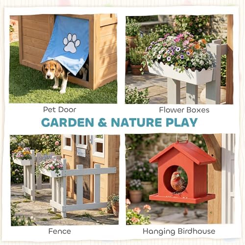 애완동물 문이 있는 야외 놀이집, 2~5세용 나무 어린 - Kids Outdoor Wooden Playhouse 리뷰 및 가격