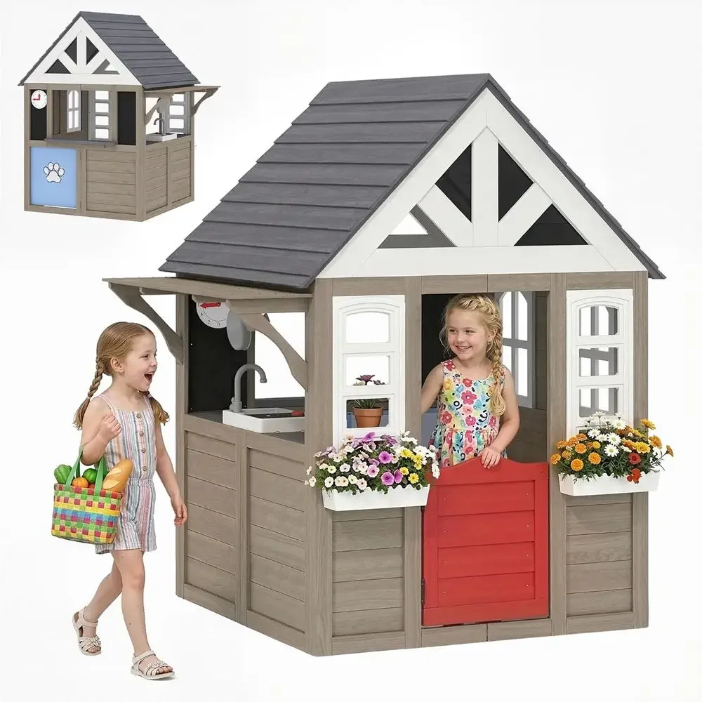 카바 야외 놀이집, 강아지용 문이 있는 나무로 만든 어 - Kids Outdoor Wooden Playhouse 리뷰 및 가격