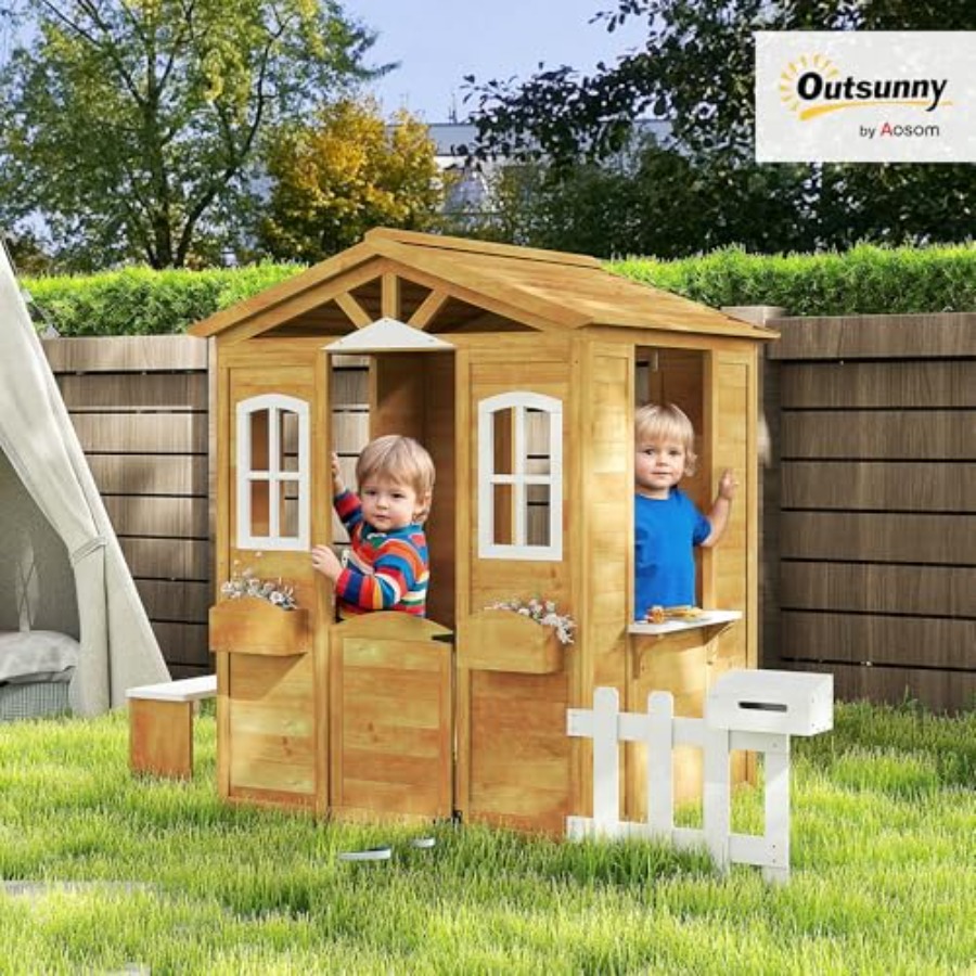 3~6세 어린이를 위한 야외 놀이집, 작동하는 문과 창 - Kids Outdoor Wooden Playhouse 리뷰 및 가격