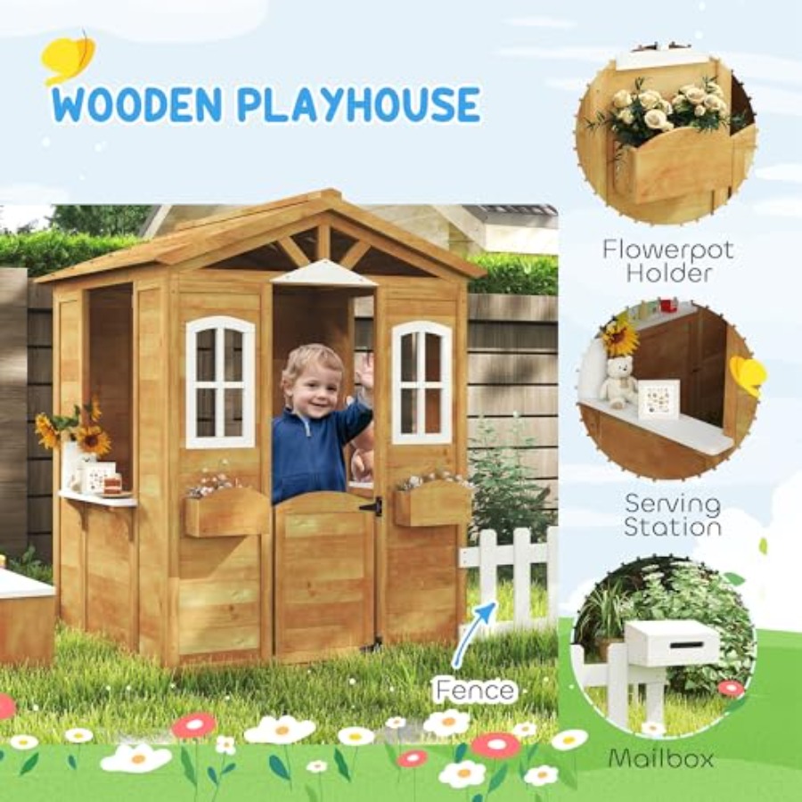 3~6세 어린이를 위한 야외 놀이집, 작동하는 문과 창 - Kids Outdoor Wooden Playhouse 리뷰 및 가격
