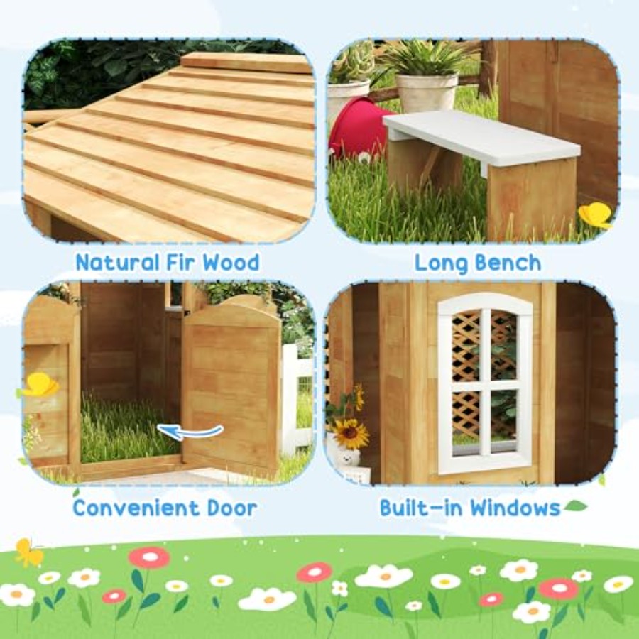 3~6세 어린이를 위한 야외 놀이집, 작동하는 문과 창 - Kids Outdoor Wooden Playhouse 리뷰 및 가격