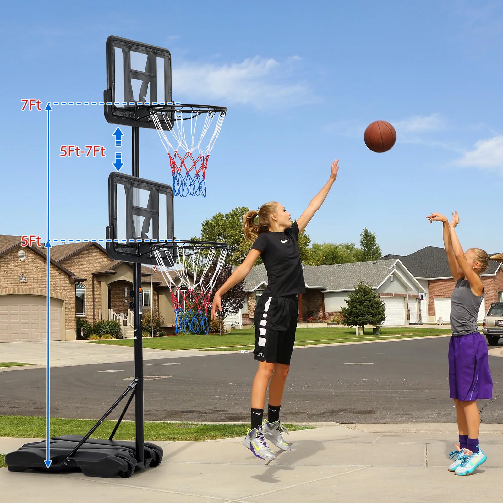 어린이 농구대, 5-7피트 높이 조절 가능 휴대용 농구 - Kids Outdoor Basketball Hoop 리뷰 및 가격